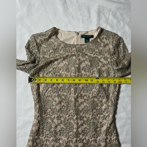 Lauren Ralph Lauren Scalloped Shimmering Metallic Lace long sleeve  Dress size 6 - Picture 6 of 9